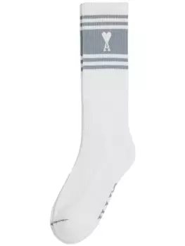 AMI Paris носки с логотипом в рубчик, вязка интарсия, белый