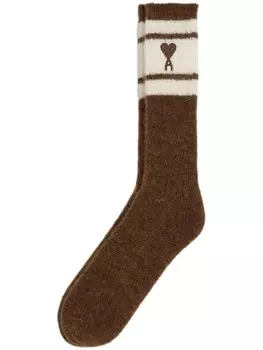 AMI Paris носки в рубчик с вышитым логотипом, коричневый