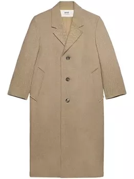 AMI Paris однобортное пальто с узором в елочку, нейтральный цвет