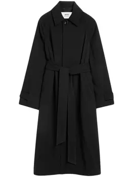 AMI Paris пальто из вирджинской шерсти с поясом, черный