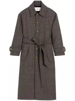 AMI Paris пальто с высоким воротником и поясом, коричневый