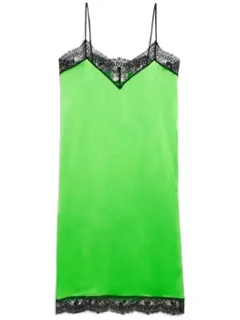 AMI Paris платье-комбинация с кружевом, зеленый