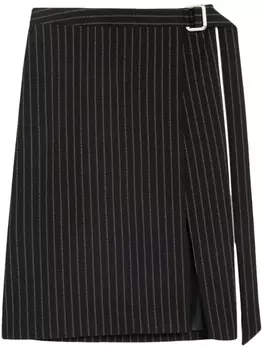 AMI Paris полосатая юбка миди с оборками, черный