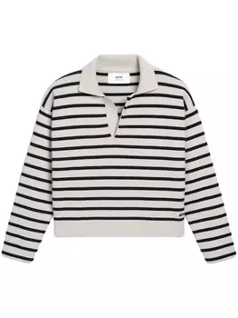 AMI Paris полосатый джемпер с воротником поло, нейтральный цвет