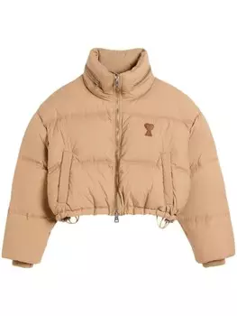 AMI Paris пуховик с логотипом, серый