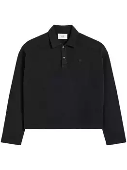 AMI Paris рубашка поло с длинными рукавами и монограммой Ami De Coeur, черный