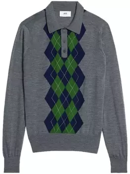 AMI Paris рубашка поло с узором в ромб, серый