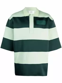 AMI Paris рубашка поло в полоску с нашивкой-логотипом, зеленый