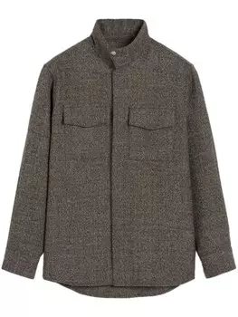 AMI Paris рубашка в ломаную клетку с высоким воротником, коричневый