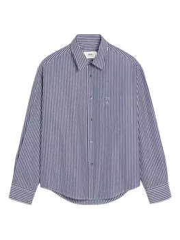 AMI Paris Рубашка в полоску с вышивкой Ami de Coeur, синий