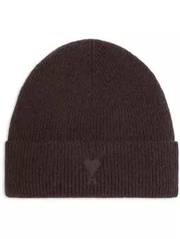 AMI Paris шапка-бини Ami de Coeur из смесовой шерсти и кашемира, коричневый