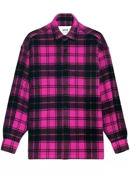 AMI Paris шерстяная рубашка в клетку с логотипом, розовый