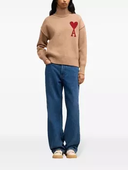 AMI Paris шерстяной джемпер с монограммой Ami de Coeur, нейтральный цвет