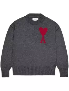 AMI Paris шерстяной джемпер вязки интарсия с логотипом, серый