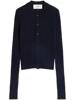 AMI Paris шерстяной кардиган фактурной вязки, синий