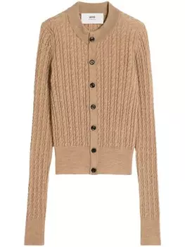 AMI Paris шерстяной кардиган с косами, коричневый