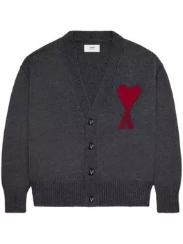 AMI Paris шерстяной кардиган с монограммой Ami de Coeur, серый