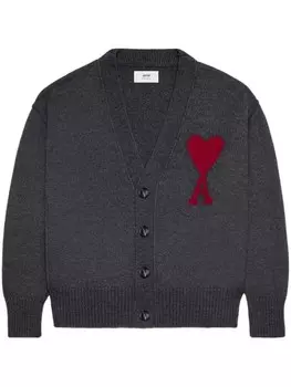 AMI Paris шерстяной кардиган с монограммой Ami de Coeur, серый