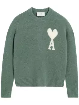 AMI Paris свитер с монограммой Ami de Coeur, серый