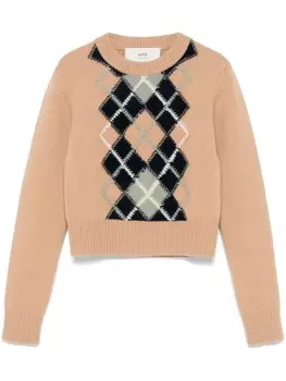 AMI Paris свитер с узором ромб, серый