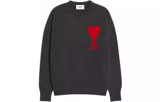 Ami Paris Вязаный джемпер с круглым вырезом Ami De Coeur AMIPARIS, темно-серый