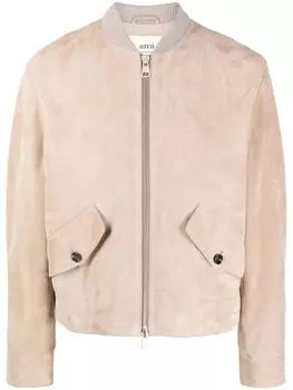 AMI Paris замшевый бомбер, нейтральный цвет