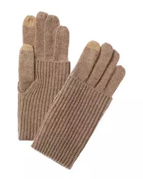 Amicale Cashmere Кашемировые перчатки с отворотом и манжетой в рубчик, коричневый