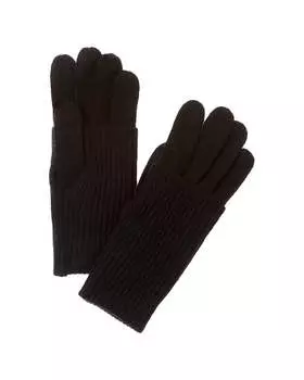 Amicale Cashmere Кашемировые перчатки с отворотом и манжетой в рубчик, черный