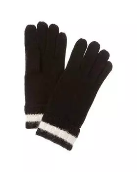 Amicale Кашемировые перчатки с ребристыми манжетами и пушистыми полосками, черный
