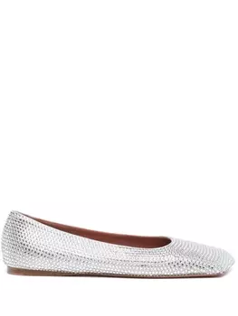 Amina Muaddi балетки Ane с кристаллами, серебристый