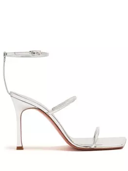 Amina Muaddi босоножки Maya 95 с эффектом металлик, серебристый