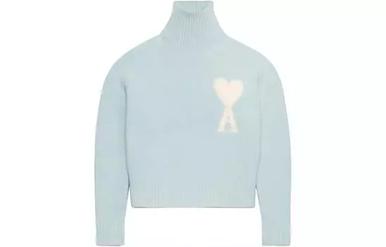 AMIPARIS Свитер Ami с высоким воротником «Аквамарин/Слоновая кость»