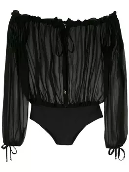 Amir Slama боди с оборками и открытыми плечами, черный