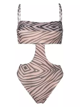 Amir Slama купальник с анималистичным узором, коричневый