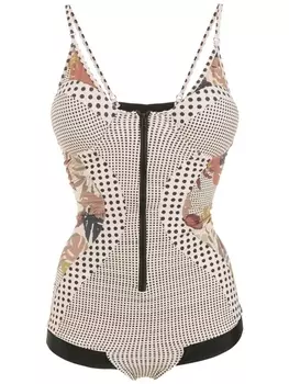 Amir Slama купальник с геометричным принтом и вставками, нейтральный цвет