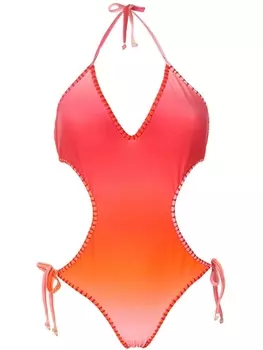 Amir Slama купальник с отделкой в технике кроше и принтом тай-дай, оранжевый