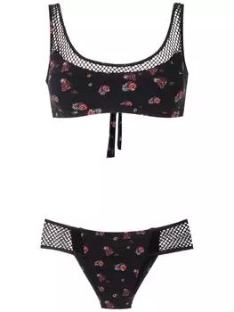 Amir Slama купальник с сетчатыми вставками и принтом, черный