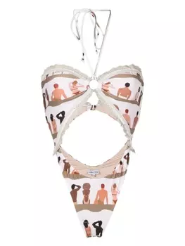 Amir Slama купальник с вырезами и принтом, нейтральный цвет