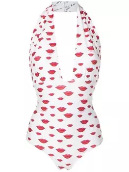 Amir Slama купальник с вырезом халтер и принтом, белый