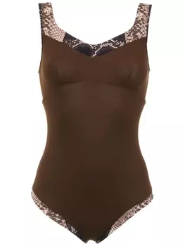 Amir Slama panelled swimsuit, коричневый