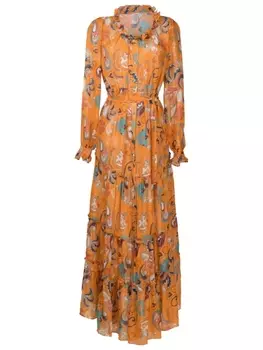Amir Slama платье-рубашка макси с графичным узором, оранжевый