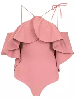 Amir Slama ruffled swimsuit, нейтральный цвет