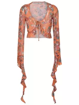 Amir Slama сетчатая блузка с графичным принтом, оранжевый