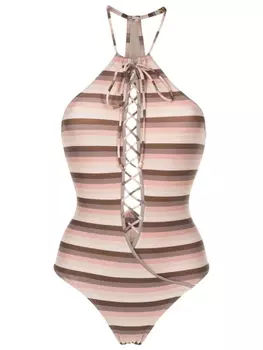 Amir Slama striped lace-up swimsuit, нейтральный цвет
