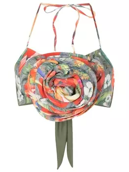 Amir Slama укороченный топ с цветочной аппликацией, зеленый