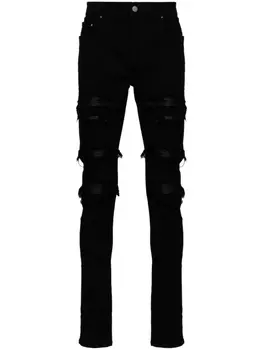 AMIRI джинсы Leather-Trasher с прорезями, черный