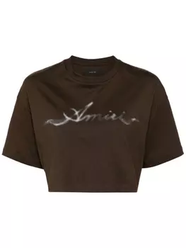 AMIRI logo-print cropped cotton t-shirt, коричневый