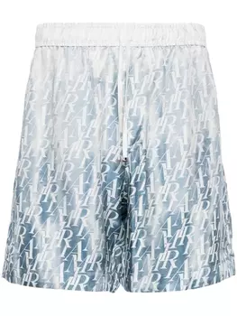 AMIRI logo-print gradient silk shorts, синий