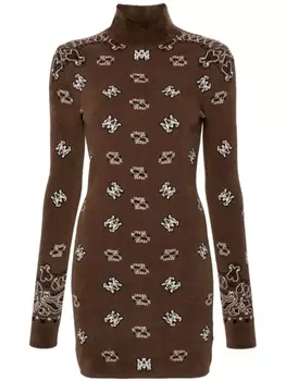 AMIRI махровое платье мини с принтом, коричневый