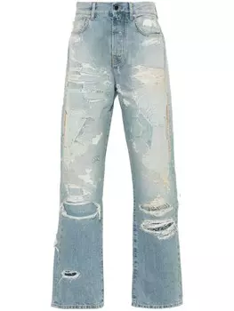 AMIRI отремонтированные прямые джинсы, синий